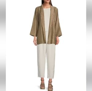 Eileen Fisher Silk Georgette Crepe Slouchy Ankle Pants In Bone Size Medium